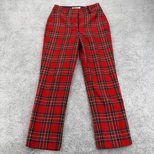 Boden Pants Women 4R Red Tartan Plaid High Waisted Kew Wool Blend Ankle Trousers
